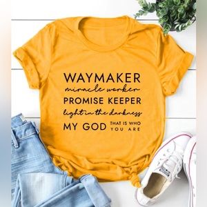 God is a Waymaker, Graphic Print T-Shirt, Sunshine, Sunflower Yellow, Size L 🌻